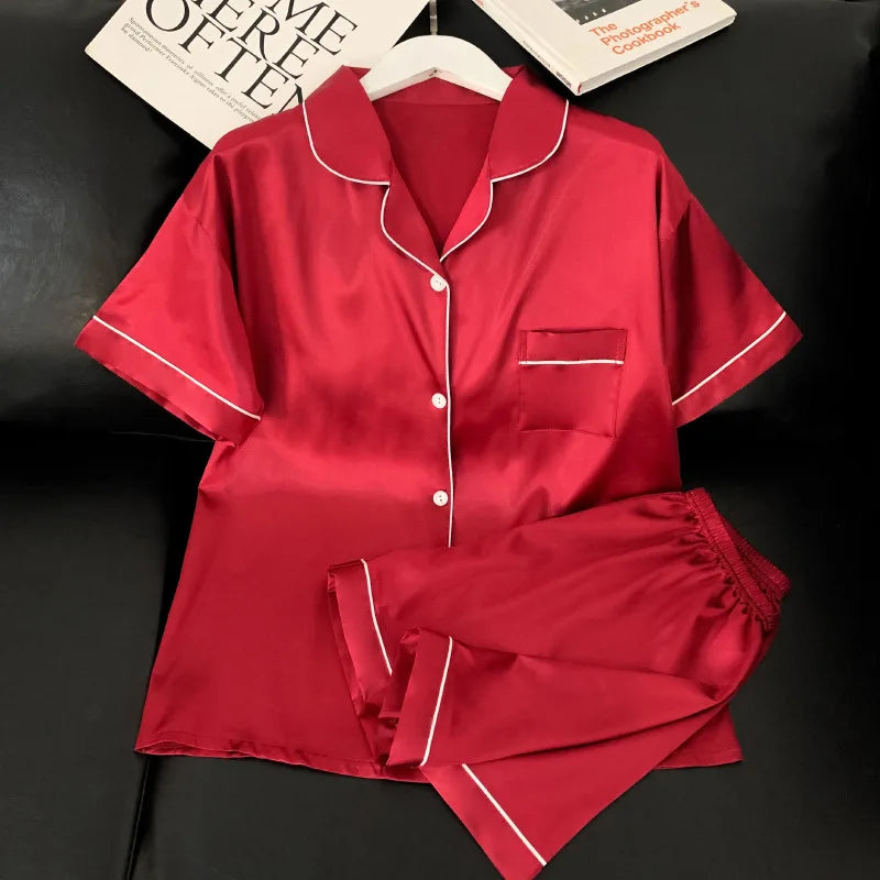 Womens Silk Satin Pajamas